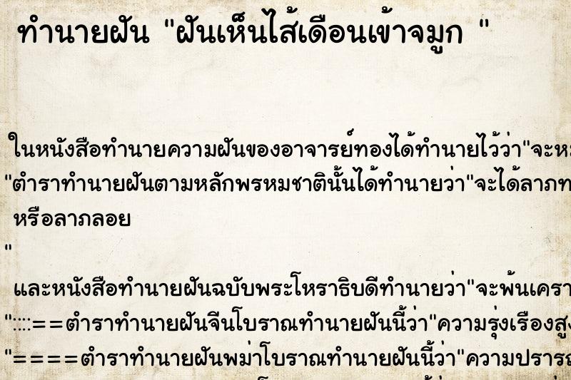 ทำนายฝันทำนายฝันฝันเห็นไส้เดือนเข้าจมูก